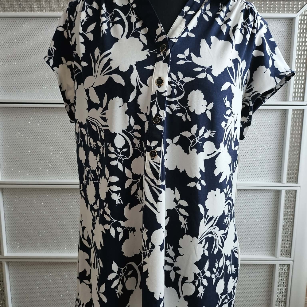 Charter Club Navy and White Floral Top